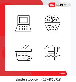 4 Line concept for Websites Mobile and Apps laptop; checkout; education; study; ladder Editable Vector Design Elements