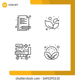4 Line concept for Websites Mobile and Apps lecture; patient bed; leaf; bed; plant Editable Vector Design Elements