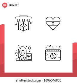 4 Line concept for Websites Mobile and Apps factory; teacher; indian; heartflag; calendar Editable Vector Design Elements
