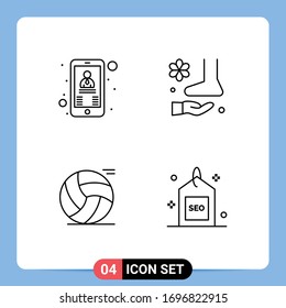 Concepto de 4 líneas para el contacto de Websites Mobile y Apps; bola; jefe; relajarse; materiales de diseño de vectores editables para deportes