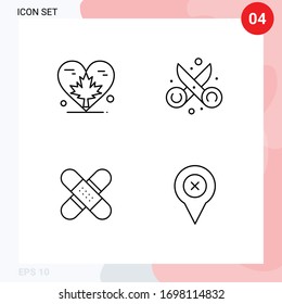 Concepto de 4 líneas para Websites Mobile y Apps corazón; artículo 2 canada; corte; elementos de diseño de vectores editables de banda