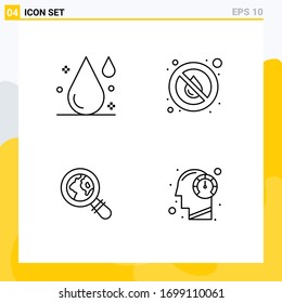 4 Line-Konzept für Websites Mobile und Apps-Blut; elektronischer Geschäftsverkehr; Wasser; Regen; Lupe-Vektorillustration-Design-Elemente