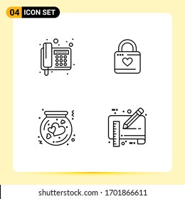 Concepto de 4 líneas para los sitios web móviles y fax de aplicaciones; frasco; telegrama; corazón; elementos de diseño de vectores editables para el corazón