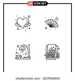 4 Line-Konzept für Websites Mobile und Apps Engel; Buch; Liebe; Handventilator; hellbearbeitete Vectordesign-Elemente