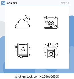 4 Line-Konzept für Websites Mobile und Apps Cloud; Lebensmittel; Feder; Datum; Podium Editierbare Vektordesign-Elemente