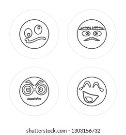 4 line Confused, Nervous, Eyebrows, Laughing modern icons on round shapes, Confused, Nervous, Eyebrows, Laughing vector illustration, trendy linear icon set.