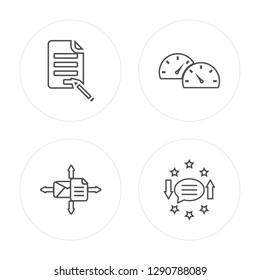 4 line Contract, Mailing, Dashboard, Feedback modern icons on round shapes, Contract, Mailing, Dashboard, Feedback vector illustration, trendy linear icon set.