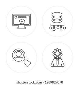 4 line Cookies, Search, Database, Intelligence modern icons on round shapes, Cookies, Search, Database, Intelligence vector illustration, trendy linear icon set.