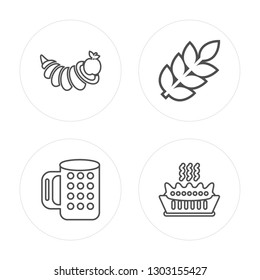 4 Line Cornucopia, Beer, Wheat, Pie Modern Icons On Round Shapes, Cornucopia, Beer, Wheat, Pie Vector Illustration, Trendy Linear Icon Set.