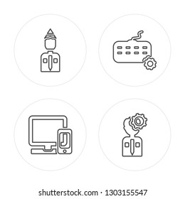 4 line Creativity, Responsive, Coding, Strategy modern icons on round shapes, Creativity, Responsive, Coding, Strategy vector illustration, trendy linear icon set.