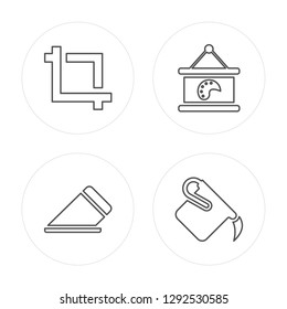 4 line Crop, Eraser, Canvas, Paint bucket modern icons on round shapes, Crop, Eraser, Canvas, Paint bucket vector illustration, trendy linear icon set.