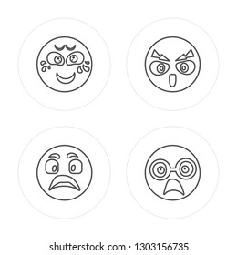 4 line Crying, Shocked, Angry, Nerd modern icons on round shapes, Crying, Shocked, Angry, Nerd vector illustration, trendy linear icon set.