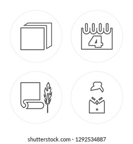 4 line Cube, Papyrus, Calendar, Teacher modern icons on round shapes, Cube, Papyrus, Calendar, Teacher vector illustration, trendy linear icon set.