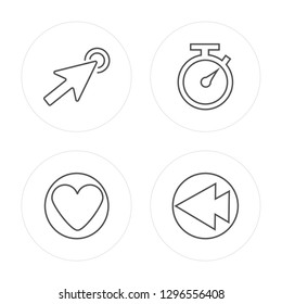 4 line Cursor, Heart, Timer, Left arrow modern icons on round shapes, Cursor, Heart, Timer, Left arrow vector illustration, trendy linear icon set.