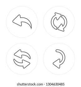 4 line Curved Left Arrow, Left Right, Loop Arrows, Left Curve modern icons on round shapes,
