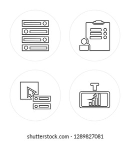 4 line Database, Database, Survey, Rearview mirror modern icons on round shapes, Database, Database, Survey, Rearview mirror vector illustration, trendy linear icon set.