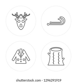 4 line Deer, Coat, Wind, Log modern icons on round shapes, Deer, Coat, Wind, Log vector illustration, trendy linear icon set.