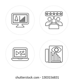 4 line Development, Digital marketing, Feedback, Statistics modern icons on round shapes, Development, Digital marketing, Feedback, Statistics vector illustration, trendy linear icon set.