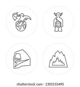 4 line Dinosaur, Stone, Troglodyte, Cave modern icons on round shapes, Dinosaur, Stone, Troglodyte, Cave vector illustration, trendy linear icon set.