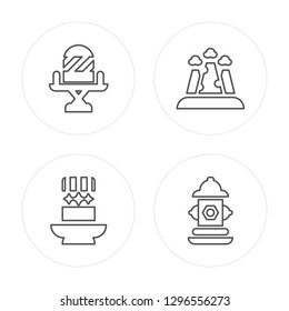 4 line Director chair, Hat, Grand canyon, Fire hydrant modern icons on round shapes, Director chair, Hat, Grand canyon, Fire hydrant vector illustration, trendy linear icon set.