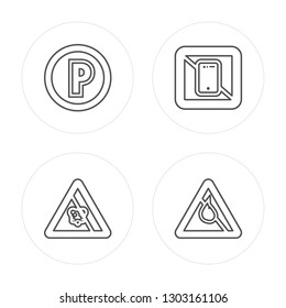 4 line Do Not Touch, Wireless, UV Ray Warning, Music modern icons on round shapes, Do Not Touch, Wireless, UV Ray Warning, Music vector illustration, trendy linear icon set.