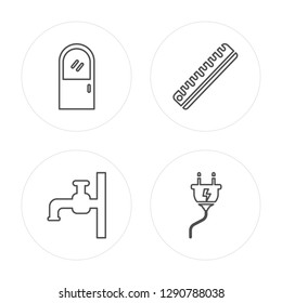 4 line Door, Tap, Ruler, Plug modern icons on round shapes, Door, Tap, Ruler, Plug vector illustration, trendy linear icon set.