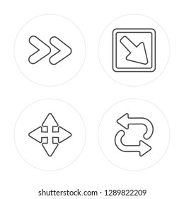 4 line Double arrow, Move, Diagonal arrow, Repeat modern icons on round shapes, Double arrow, Move, Diagonal arrow, Repeat vector illustration, trendy linear icon set.