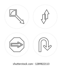 4 line Drag, Right arrow, Sort, Return modern icons on round shapes, Drag, Right arrow, Sort, Return vector illustration, trendy linear icon set.