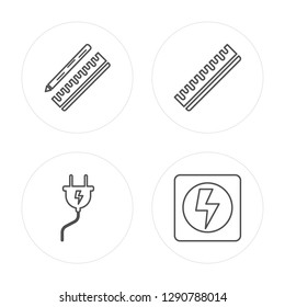 4 line Drawing, Plug, Ruler, Electricity modern icons on round shapes, Drawing, Plug, Ruler, Electricity vector illustration, trendy linear icon set.