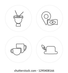 4 line Drum, Soft drink, Placeholder, Top hat modern icons on round shapes, Drum, Soft drink, Placeholder, Top hat vector illustration, trendy linear icon set.