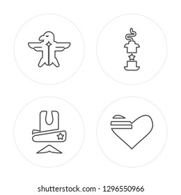 4 line Eagle, Cowboy, Cracker, Heart modern icons on round shapes, Eagle, Cowboy, Cracker, Heart vector illustration, trendy linear icon set.