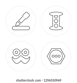 4 line Edit, Moustache, Traffic light, More modern icons on round shapes, Edit, Moustache, Traffic light, More vector illustration, trendy linear icon set.