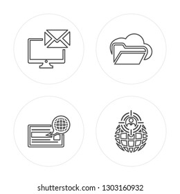 4 line Email, Browser, Folder, Worldwide modern icons on round shapes, Email, Browser, Folder, Worldwide vector illustration, trendy linear icon set.