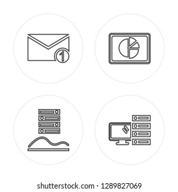 4 line Email, Data, Dashboard, Computer modern icons on round shapes, Email, Data, Dashboard, Computer vector illustration, trendy linear icon set.