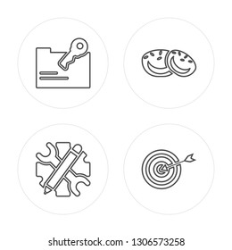 4 line Encryption, Rectification, Cookie, Target modern icons on round shapes, Encryption, Rectification, Cookie, Target vector illustration, trendy linear icon set.