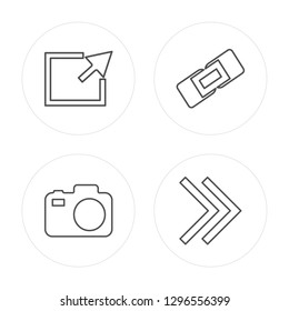 4 line Export, Photo camera, Link, Forward modern icons on round shapes, Export, Photo camera, Link, Forward vector illustration, trendy linear icon set.