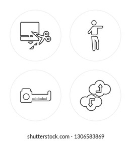 4 line Extend, Measure, Stretch, Cloud modern icons on round shapes, Extend, Measure, Stretch, Cloud vector illustration, trendy linear icon set.