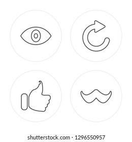 4 line Eye, Like, Refresh, Moustache modern icons on round shapes, Eye, Like, Refresh, Moustache vector illustration, trendy linear icon set.