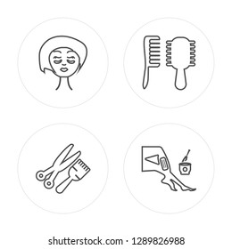4 line Eye patch, Barber, Comb, Wax modern icons on round shapes, Eye patch, Barber, Comb, Wax vector illustration, trendy linear icon set.