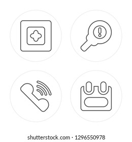 4 line Focus, Telephone call, Warning, Calendar modern icons on round shapes, Focus, Telephone call, Warning, Calendar vector illustration, trendy linear icon set.