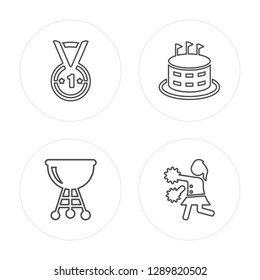 4 line Football medal, Barbecue modern icons on round shapes, Football medal, Barbecue, vector illustration, trendy linear icon set.