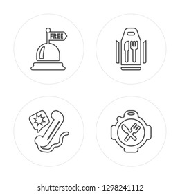 4 line Free, Feedback, Package, Cooking modern icons on round shapes, Free, Feedback, Package, Cooking vector illustration, trendy linear icon set.