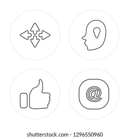 4 line Full screen, Like, Head, At modern icons on round shapes, Full screen, Like, Head, At vector illustration, trendy linear icon set.