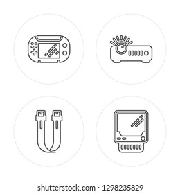 4 line Game console, Sata, Projector, Lisa modern icons on round shapes, Game console, Sata, Projector, Lisa vector illustration, trendy linear icon set.