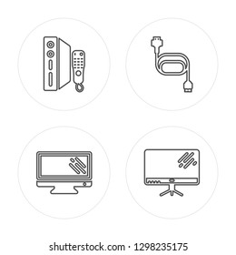 4 line Game console, Television, Charger, Television modern icons on round shapes, Game console, Television, Charger, Television vector illustration, trendy linear icon set.