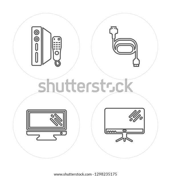 4 line Game\
console, Television, Charger, Television modern icons on round\
shapes, Game console, Television, Charger, Television vector\
illustration, trendy linear icon\
set.