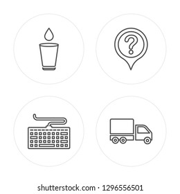 4 line Glass of Water with Drop, Computer Keyboard modern icons on round shapes, Glass of Water with Drop, Computer Keyboard, vector illustration, trendy linear icon set.