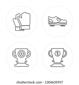 4 line Glove, Cup, Boots, Cup modern icons on round shapes, Glove, Cup, Boots, Cup vector illustration, trendy linear icon set.