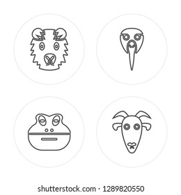 4 line Guinea Pig Heag, Frog, albotros, Goat modern icons on round shapes, Guinea Pig Heag, Frog, albotros, Goat vector illustration, trendy linear icon set.