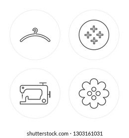 4 line Hanger, Sewing machine, Button, Button modern icons on round shapes, Hanger, Sewing machine, Button, Button vector illustration, trendy linear icon set.